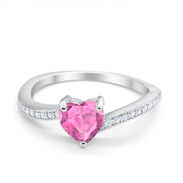 Heart Promise Ring Simulated Pink CZ 925 Sterling Silver